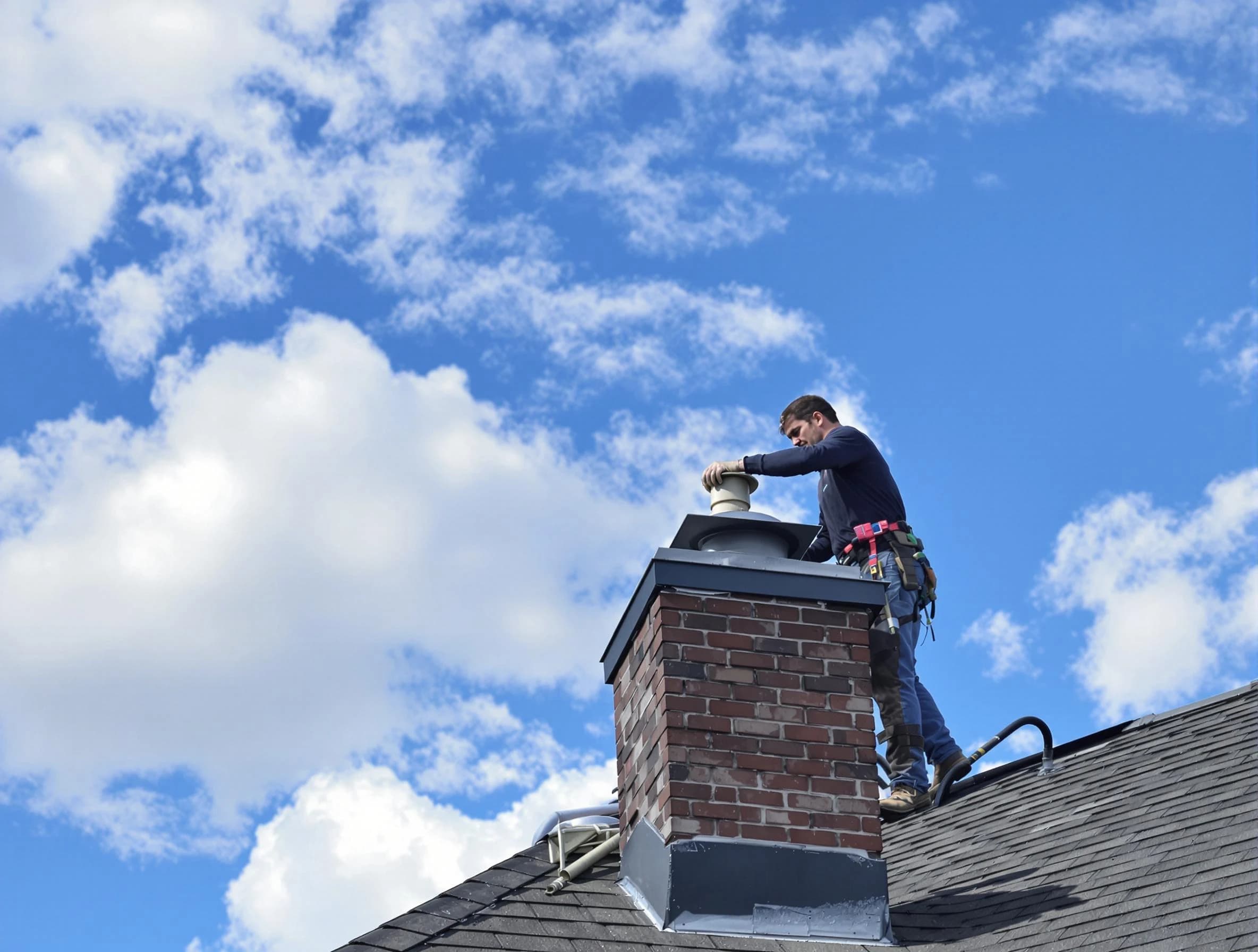 Blackstone Chimney Sweep installing a sturdy chimney cap in Blackstone, VA