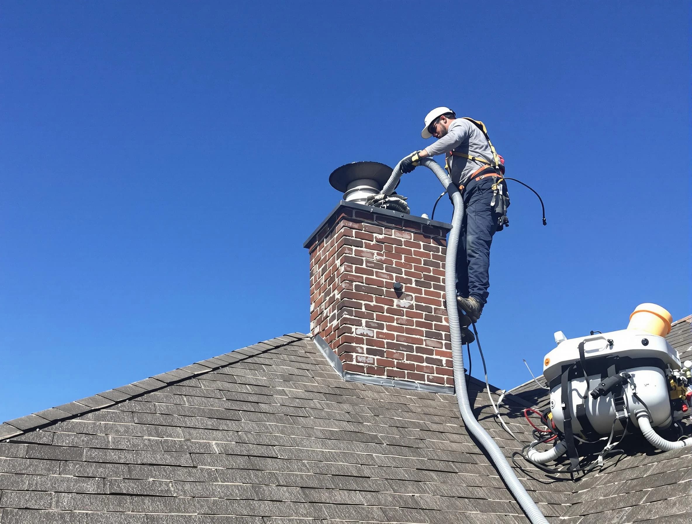 Dedicated Blackstone Chimney Sweep team member cleaning a chimney in Blackstone, VA