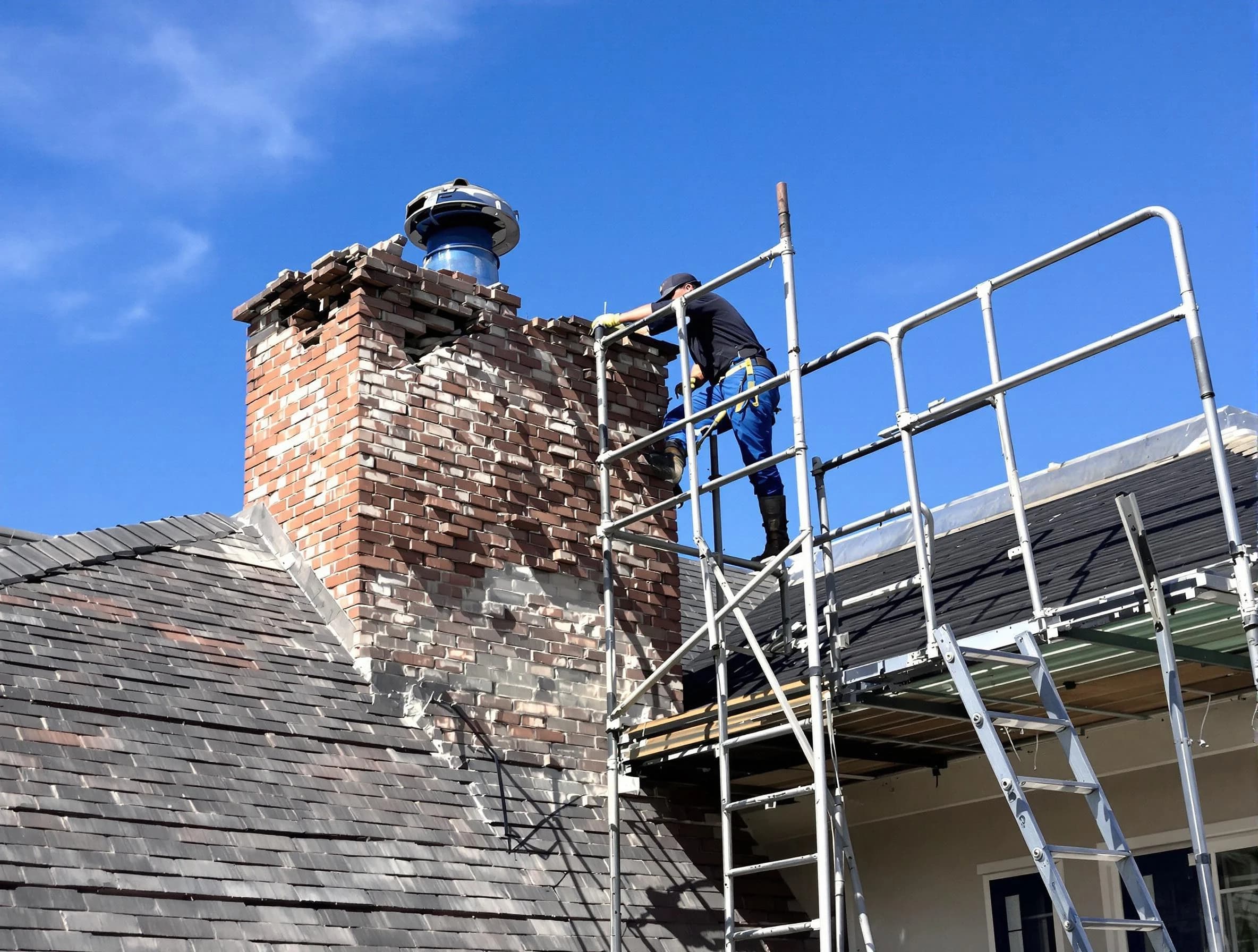 Rebuilding a chimney structure by Blackstone Chimney Sweep in Blackstone, VA