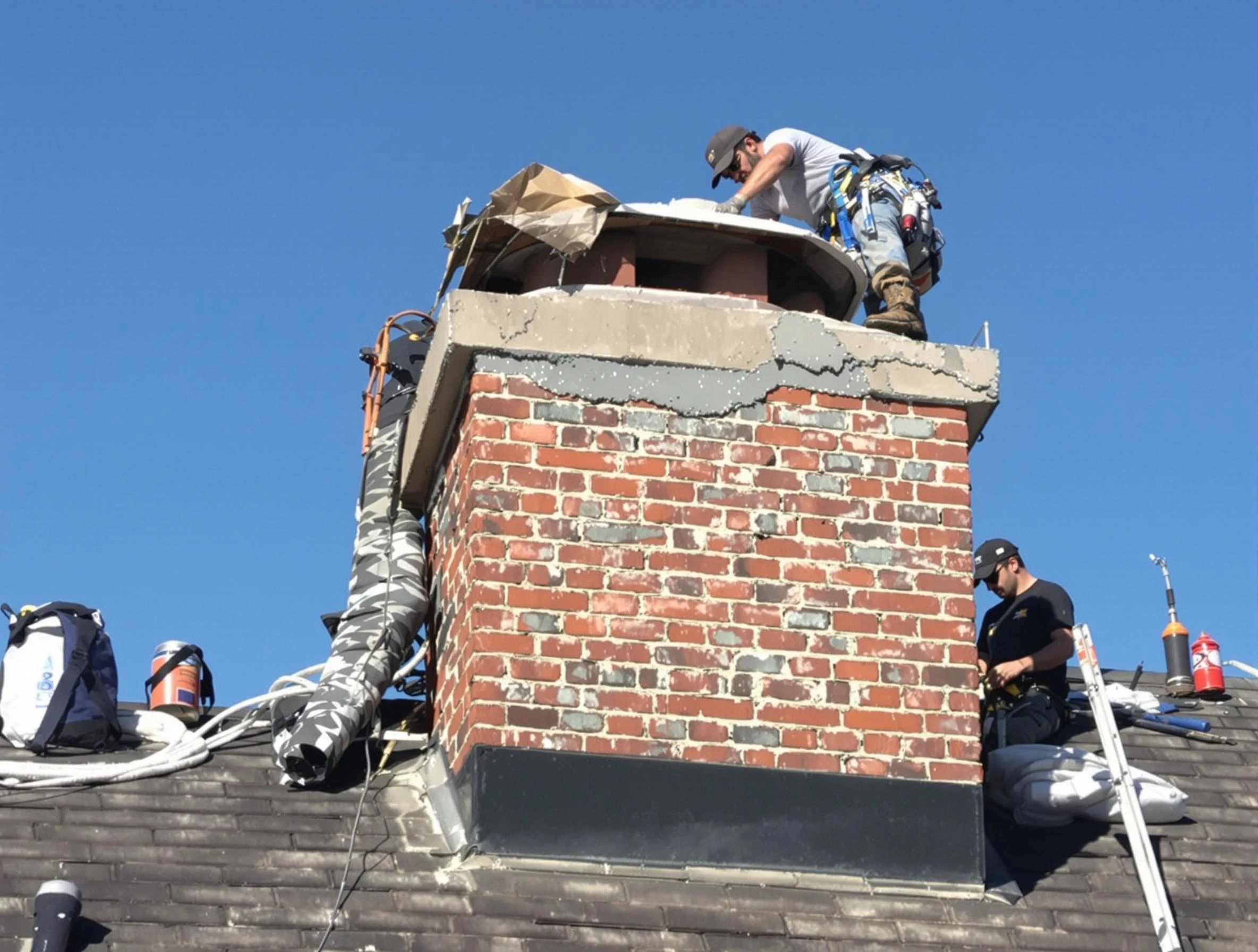 Blackstone Chimney Sweep installing a custom chimney crown in Blackstone, VA