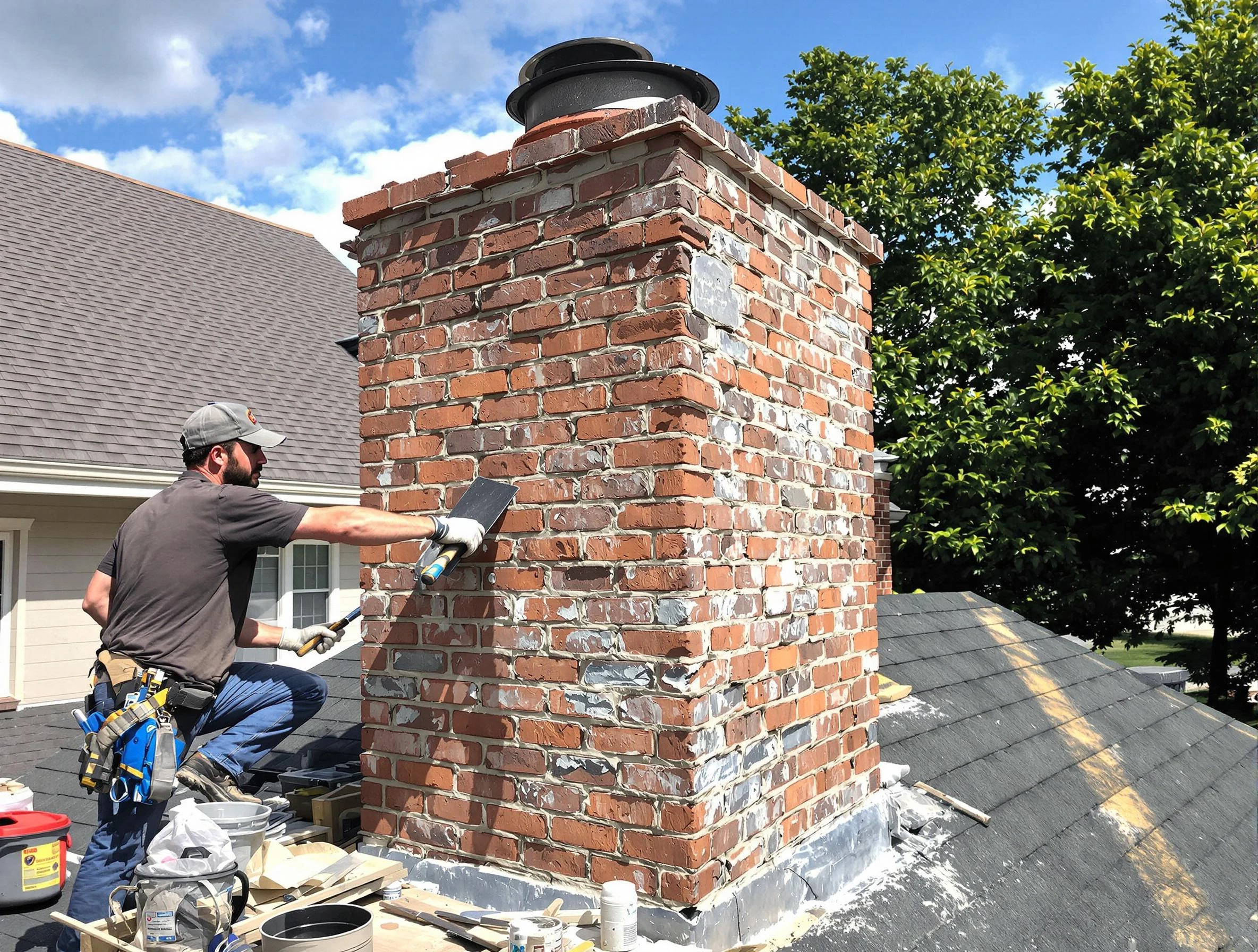 Completed chimney rebuild by Blackstone Chimney Sweep in Blackstone, VA