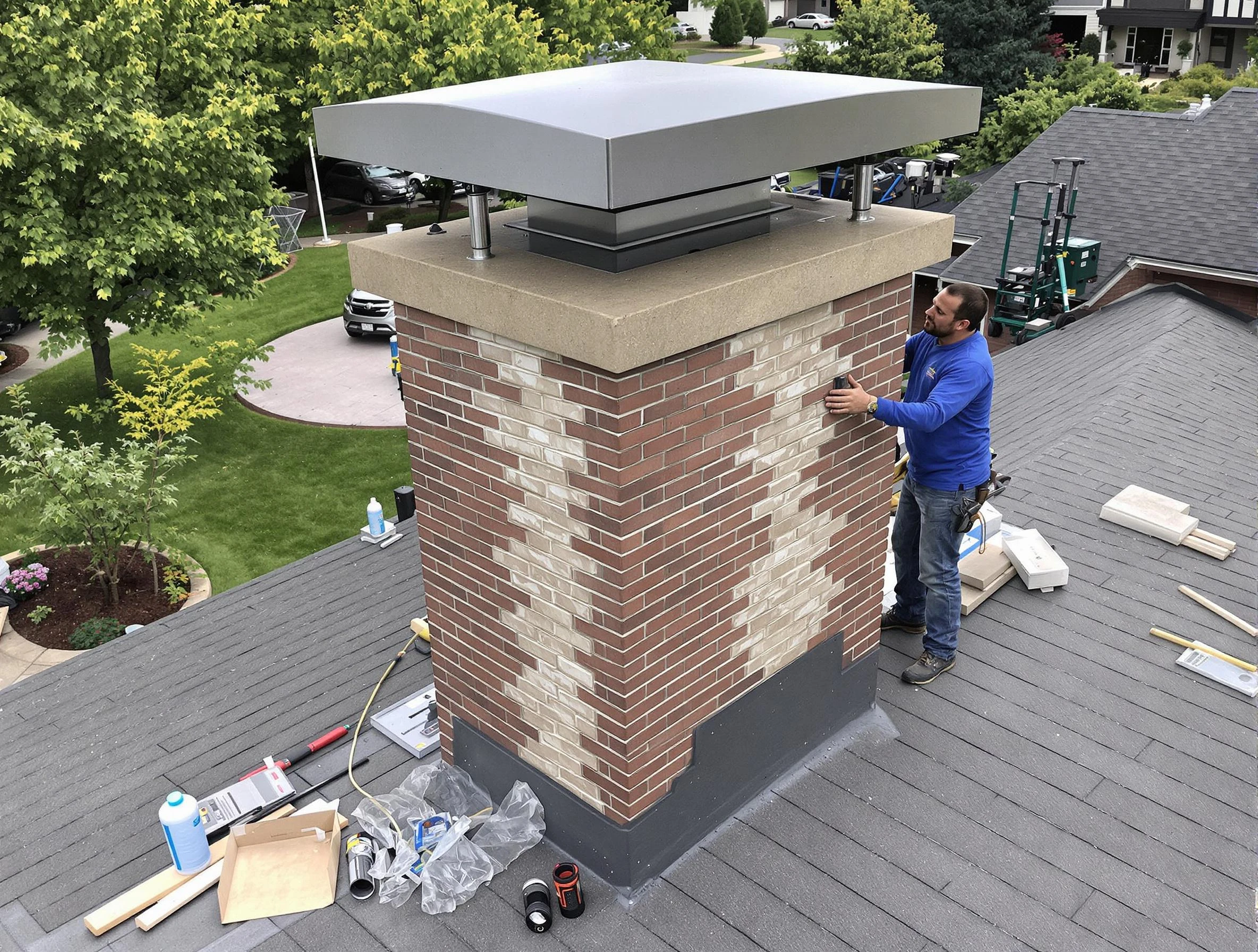 Blackstone Chimney Sweep team working on a custom chimney remodel in Blackstone, VA
