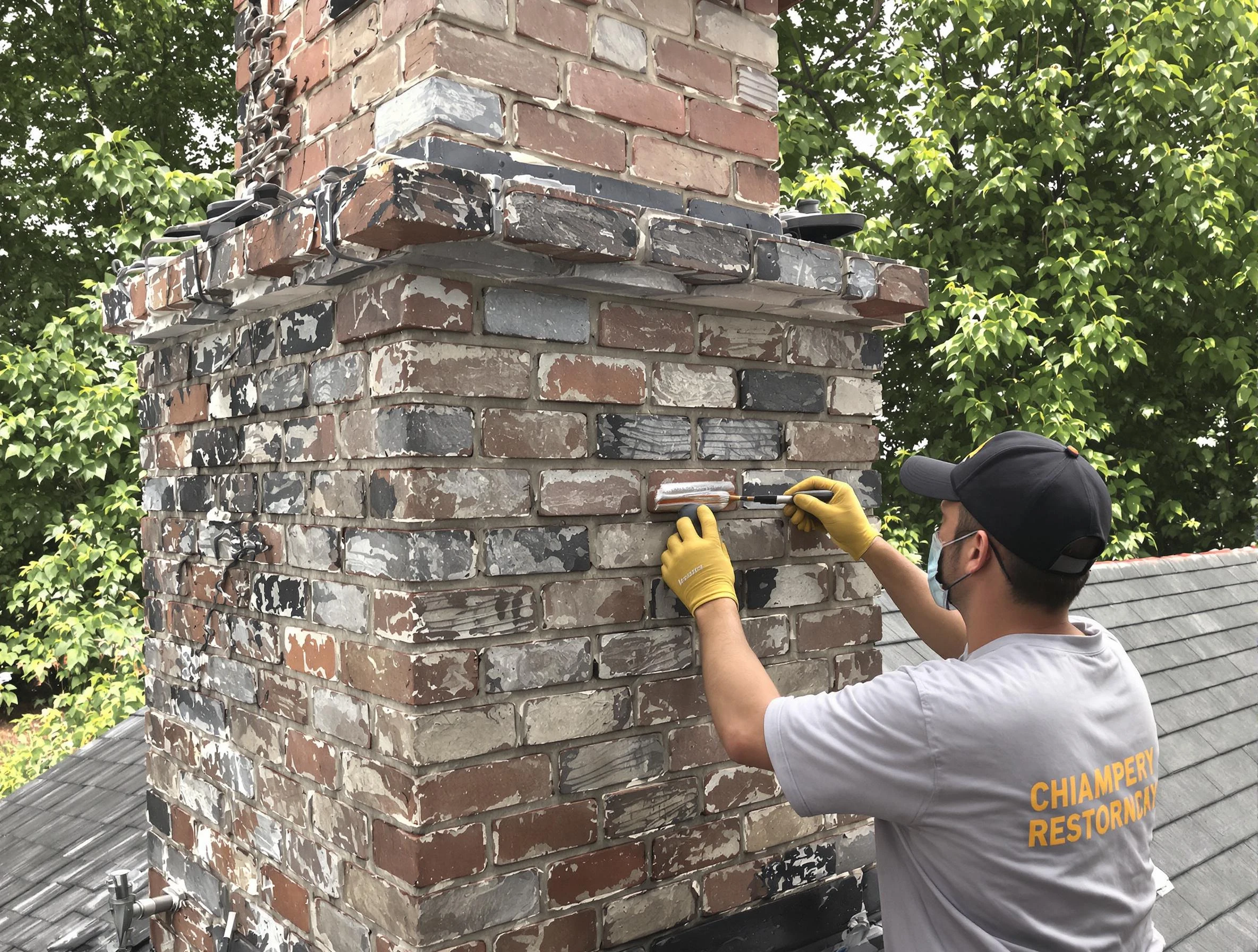 In-progress chimney restoration by Blackstone Chimney Sweep in Blackstone, VA